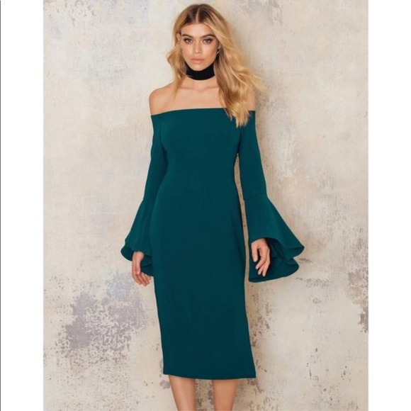 Bardot Off The Shoulder Bell Sleeve Midi Length Solange Dress - Picture 2 of 15